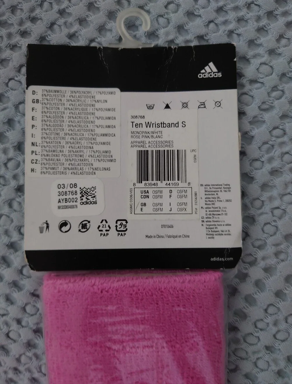 adidas Pink Terry Wristbands with White Logo Size S Brand New! Never Worn!